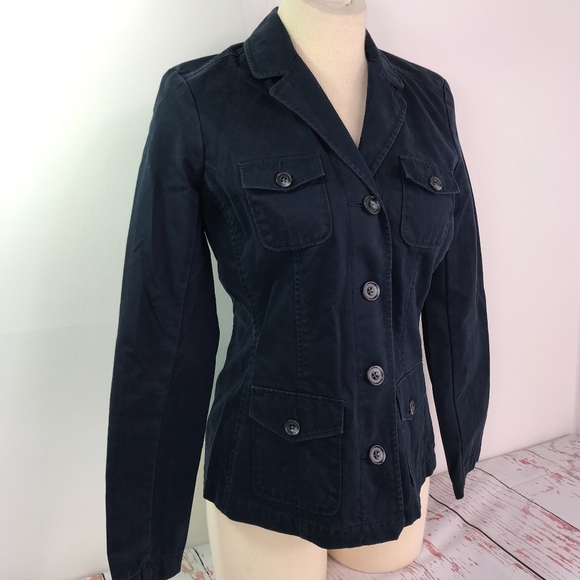 Eddie Bauer Navy Cotton Button Down Jacket - 4 - Picture 6 of 6